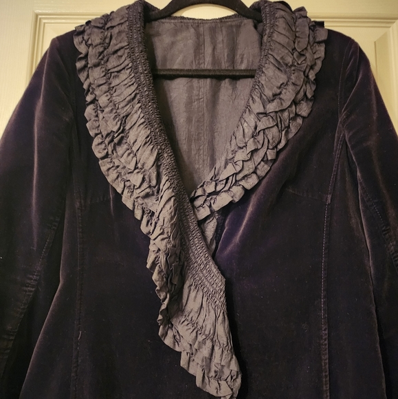 BLACK Cotton Velvet Coat Size 8 - Picture 7 of 8